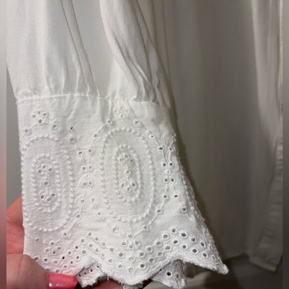 LOFT WHITE/CREAM COLORED EMBROIDERED LONG SLEEVED BUTTON DOWN BLOUSE SIZE XL - Picture 3 of 15